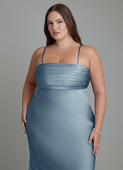 Azazie Saylor Abiti da Damigella Abito Sirena in Raso Elasticizzato Senza Spalline Blu Polveroso image7