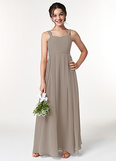 Azazie Simoan Junior Abito A-Line in Chiffon Scollo a Cuore Taupe image1