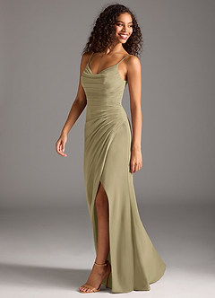 Azazie Deandra Abiti da Damigella Abito Sirena in Chiffon Plissettato Verde Muschio image3