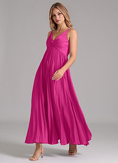Azazie Raychelle Bridesmaid Dresses Fuchsia A-Line Pleated Stretch Satin Dress image6