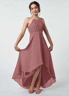 Azazie Oaklynn Junior Desert Rose A-Line Pleated Chiffon Dress image2