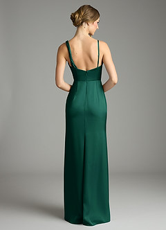 Azazie Samara Robes de demoiselle d'honneur Robe Sirène en Satin extensible Plissée émeraude image2