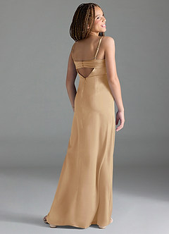 Azazie Leonis Junior Robe Trapèze en Satin extensible Plissée Champagne image5