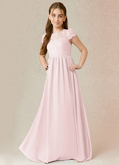 Azazie Delevingne Junior Blushing Pink A-Line Lace Chiffon Dress image1