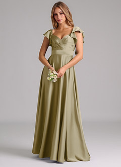 Azazie Leilani Bridesmaid Dresses Moss Green A-Line Ruched Stretch Satin Dress image7