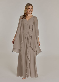 Azazie Manuella Mother of the Bride Dresses Taupe A-Line V-Neck Pleated Chiffon Dress image1