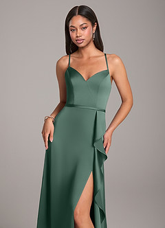 Azazie Naeem Bridesmaid Dresses Eucalyptus A-Line Stretch Satin Dress image2