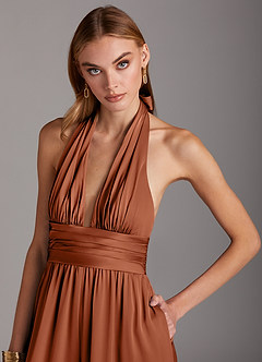 Azazie Oli Final Sale Cedar Rose Pleated Stretch Satin Jumpsuit image6