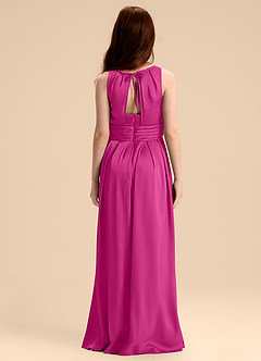 Azazie Bibiane Junior Fuchsia A-Line Pleated Stretch Satin Dress image2