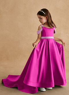 Azazie Jodi Abiti da Ragazza di Fiori Abito A-Line in Raso Opaco Fucsia image1