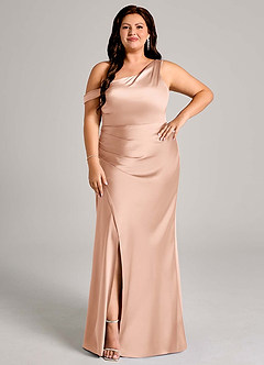 Azazie Madelyn Bridesmaid Dresses Rose Gold Mermaid One Shoulder Stretch Satin Convertible Dress image9