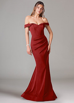 Azazie Everly Bridesmaid Dresses Pomegranate Mermaid Off the Shoulder Stretch Satin Convertible Dress image1