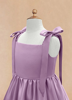 Azazie Chelsie Flower Girl Dresses Wisteria A-Line Bow Matte Satin Dress image8