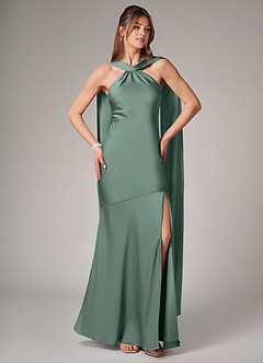 Azazie Kinsley Brautjungfernkleider Meerjungfrau-Linie Seitliche Cut-Outs Stretch-Satin Kleid Eukalyptus image5