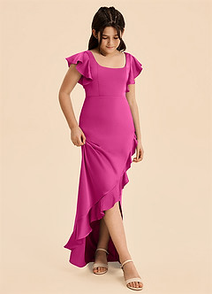Azazie Demi Junior Vestido de Fucsia de Satén Elástico de Corte Sirena con Lazo image5