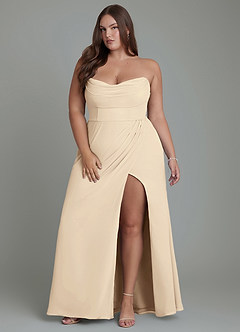 Azazie Johana Bridesmaid Dresses Champagne Mermaid Off the Shoulder Chiffon Convertible Dress image16