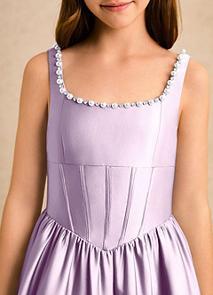 Azazie Enid Girls Formal Flower Girl Klänningar Klä A-Line i Stretch Satin Pärlbesatt image6