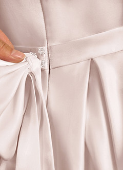 Azazie Pearl Flower Girl Dresses Rose Petal Ball-Gown Pleated Matte Satin Dress image9