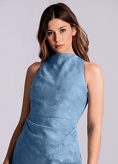 Azazie Evadne Final Sale Steel Blue Sheath Pleated Floral Burnout Dress image6