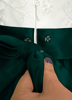 Azazie Pookie Robe Demoiselle D'honneur Fillette Robe Trapèze en Tulle Dentelle Vert Pin image6
