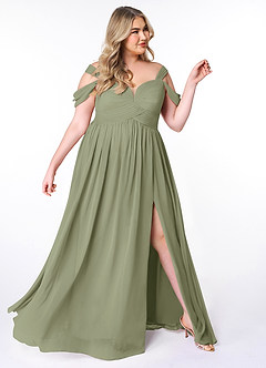 Azazie Lianne Bridesmaid Dresses Pistachio A-Line Off the Shoulder Chiffon Dress image10