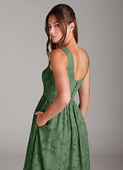 Azazie Alissa Bridesmaid Dresses Eucalyptus A-Line with Pockets Floral Burnout Dress image2