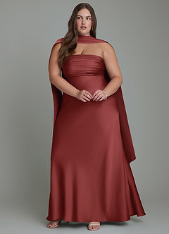 Azazie Saylor Vestidos de damas de honor Vestido Terracota de Satén Elástico de Corte Sirena con Palabra de honor image15