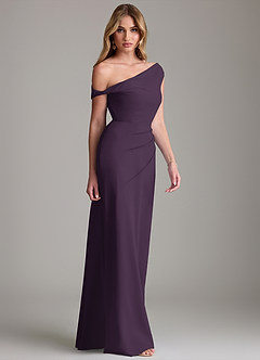 Azazie Emerson Bridesmaid Dresses Plum Sheath Off the Shoulder Chiffon Dress image5