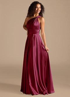 Azazie Charlize Bridesmaid Dresses Burgundy A-Line One Shoulder Metallic Satin Dress image5