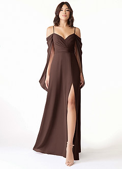 Azazie Cienna Bridesmaid Dresses Ganache A-Line Long Sleeve Chiffon Dress image1