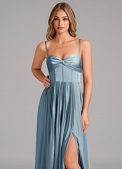 Azazie Akiko Bridesmaid Dresses Dusty Blue A-Line Sweetheart Neckline Stretch Satin Dress image8