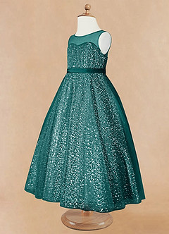 Azazie Siwa Flower Girl Dresses Peacock A-Line Beaded Tulle Dress image7