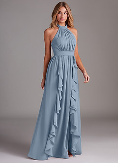 Azazie Avary Bridesmaid Dresses Dusty Blue A-Line Pleated Chiffon Dress image5