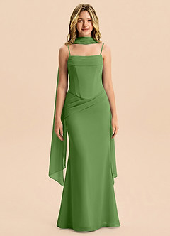 Azazie Sorrel Junior Meerjungfrau-Linie Plissee Chiffon Kleid Basilikum image1