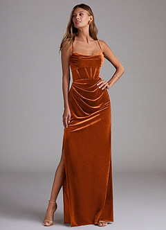 Azazie Mai Bridesmaid Dresses Burnt Orange Sheath Sweetheart Neckline Velvet Dress image4
