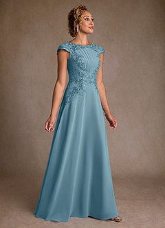 Azazie Christi Mother of the Bride Dresses Moody Blue A-Line Lace Chiffon Dress image3