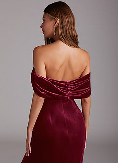 Azazie Shay Bridesmaid Dresses Burgundy Sheath Off the Shoulder Velvet Convertible Dress image2