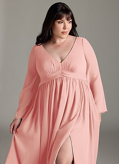 Azazie Teton Robes de demoiselle d'honneur de maternité Robe Trapèze Manche longue Longueur ras du sol Mousseline de soie image12