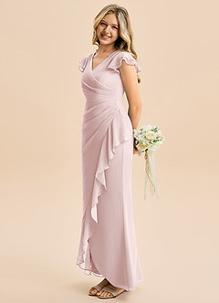 Azazie Julie Junior Blushing Pink Mermaid Ruched Chiffon Dress image3