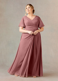 Azazie Morning Glory Mother of the Bride Dresses Desert Rose A-Line V-Neck Ruched Chiffon Dress image5