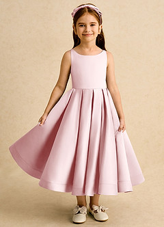 Azazie Babs Flower Girl Dresses Powder Pink Ball-Gown Pleated Matte Satin Dress image2