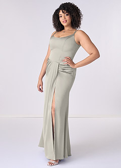 Barbie ♥ Azazie Final Sale Pebble Mermaid Pleated Stretch Satin Dress image9