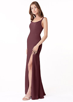 Azazie Salma Bridesmaid Dresses Sangria Sheath Side Slit Chiffon Dress image3
