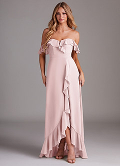 Azazie Lyra Bridesmaid Dresses Blushing Pink A-Line Chiffon Convertible Dress image1