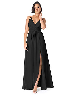 Azazie Farren Bridesmaid Dresses Black A-Line Pleated Chiffon Convertible Dress image1