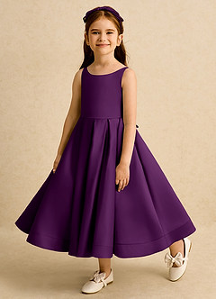 Azazie Babs Flower Girl Dresses Grape Ball-Gown Pleated Matte Satin Dress image8