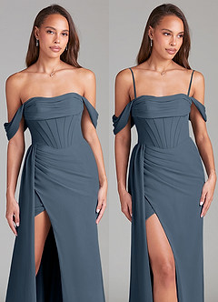 Azazie Amyra Bridesmaid Dresses Neptune Sheath Off the Shoulder Chiffon Convertible Dress image9