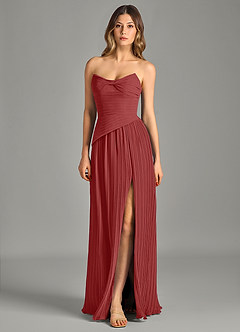 Azazie Becka Bridesmaid Dresses Rust A-Line Strapless Chiffon Dress image3