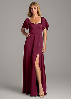 Azazie Chloe Brautjungfernkleider A-Linie Herzausschnitt Stretch-Satin Kleid Maulbeerrot image1