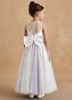 Azazie Bitsy Robe Demoiselle D'honneur Fillette Robe Trapèze en Tulle Dentelle Ivoire Lilas image1